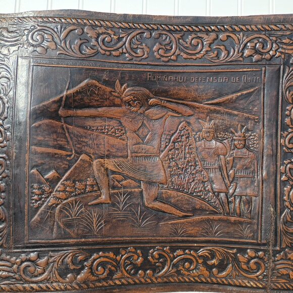 Angel Pazmino Tooled Leather Chair Seat Replacement Parts Warrior with Bow Vtg - Picture 7 of 16